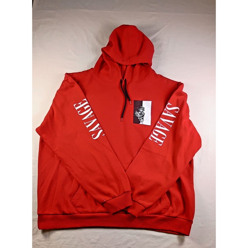 Popeye Savage Hoodie - Pullover Hooded Sweatshirt - Graphic Print - Red - 2XL